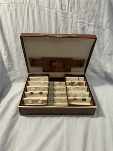 Joyero vintage Babcock Valet para hombre marrón con gemelos y botones para cuello - Imagen 1 de 9