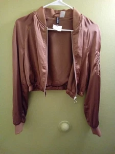 Giubbotto Bomber Donna 2 H&M Marrone Diviso Vestibilità Relaxed Leggero Nuovo con etichette Crop Lucido - Foto 1 di 4