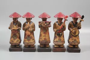 Rare Set of Five Vintage Carved Resin Japanese Street Musicians - Picture 1 of 17