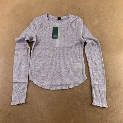 Wild Fable Women's Size Medium Heather Gray Long Sleeve Round Hem Henley Tee NWT - Image 1 of 4