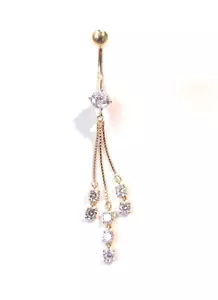 Anello ombelico in oro giallo massiccio 14 kt con zirconi bianchi - Foto 1 di 1