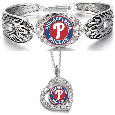 Philadelphia Phillies 925 Sterling Silver Necklace With Bracelet Set D3D19 Cover