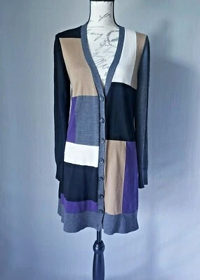 Cárdigan largo ETCETERA 100 % lana merino botón bloque de color cuello en V mujer grande Foto 1 de 4