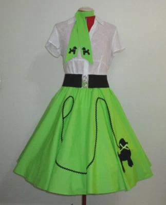 LADIES ROCK N ROLL SKIRT~POODLE SKIRT & SCARF~LIME GREEN~ POODLE~ SZ SML/MED - image 1 of 4