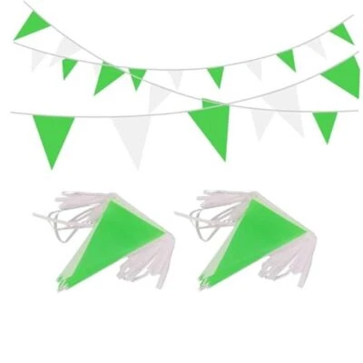 Banderín banderín verde y blanco de 100 pies banderas cuerda tela triángulo banderín  Foto 1 de 4