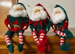 (3) Vintage Christmas Santa Elf Ornament/ Poseable/ Sitting - Picture 1 of 3