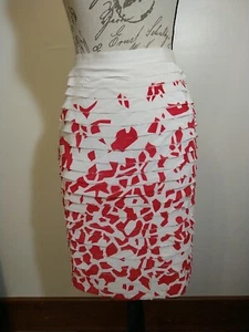 Oscar de la Renta Layered Silk Skirt Sz 0 Red White Straight Lined - Picture 1 of 8