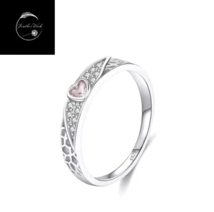 Sterling Silver 925 Ring Pink Heart Band Ring Ladies Girls Women Size J L N P R - Picture 1 of 5