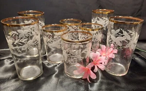 8 Bartlett Collins Grapevine & Gold Glasses - 4 Tall, 4 Medium - Picture 1 of 5