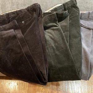 Lot 3 Brooks Bros Corduroy Slacks 2 Hudson 1 Clark Fit W34 L32 Green/Brown/Gray - Picture 1 of 6
