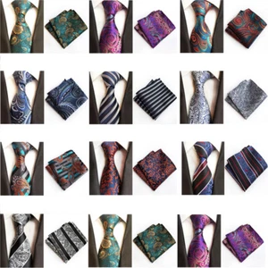 Men Paisley Stripe Necktie Hanky Handkerchief Pocket Square Wedding Party Set - Picture 1 of 11