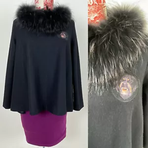 Maglione LANA SETA nero mantello PELLICCIA COLLARE cane amante arte passerella stile fashionista - Foto 1 di 12