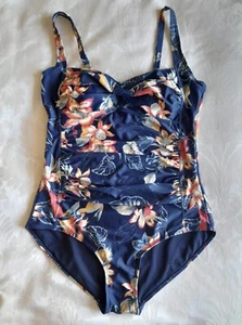 TU Navy Blue Floral Ruched Swimsuit Size 14 VGC - Picture 1 of 3