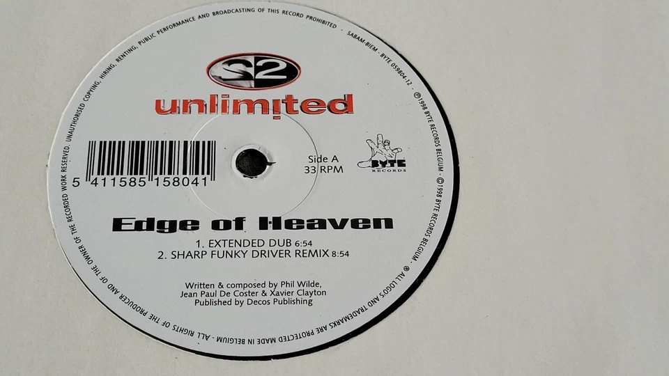 2 Unlimited – Edge Of Heaven 12" - Fiocco Remix - Classic House - 1998 - Bild 1 von 1