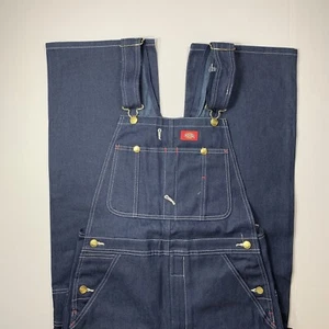Dickies Denim Indigo Bib Overalls 30W x 30L Workwear W/ Tool Pockets & Loop NEW! - Picture 1 of 16