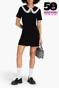 RRP€275 MAJE Rimandal Mini Dress EU34 US2 UK6 XS Black Knitted Lace Trim Collar - Picture 1 of 7