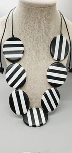 Pretty Black and White Chunky Acrylic SYLCA 20" - 36" Necklace - Picture 1 of 6