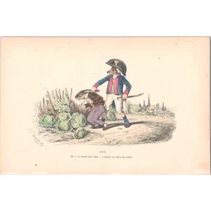 GRANDVILLE - Original Antique Mid-19th Century Hand-Colored Lithograph - LXVI - Picture 1 of 1
