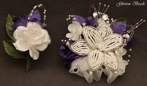 Corsage Purple Rhinestone Wedding Prom BEADED LILY or 2 pc with Boutonniere - Picture 1 of 3