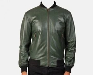 Chaqueta para Hombres Piel de Cordero Cuero/Piel de Oveja Abrigo de Invierno Verde Bombardero Chaqueta de Cuero - Imagen 1 de 5