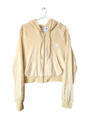 Adidas Originals Track Jacket Women's Size 18 Velour Hoodie Cropped Zip Gold - Image 1 of 4