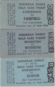 RAILWAY TICKETS - Queensland Railways - EXHIBITION ISSUED HALF SINGLES X 3 - Picture 1 of 1