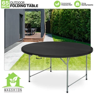 5.5ft Folding Plastic Round Dining Table Heavy Duty Camp Commercial Banquet Desk - Picture 1 of 12