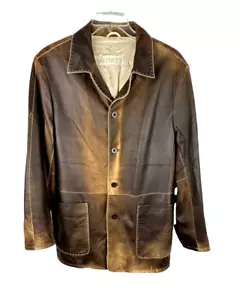 Gimo'a Men's Italian Brown Leather Button Up Jacket - Picture 1 of 15