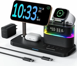 5-in-1 Wireless Charger & Alarm Clock for Apple Devices, iPhone, Watch, AirPods - Picture 1 of 8