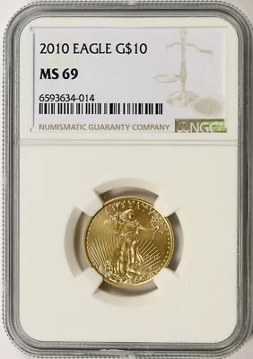 2010 $10 Gold 1/4 oz American Eagle NGC MS69 - Image 1 of 4