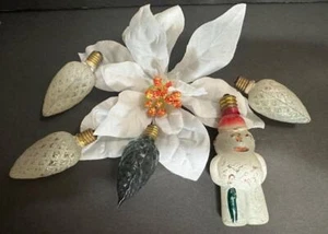 Antiguo muñeco de nieve figurativo de vidrio de leche de Navidad + lote de 4 otras bombillas - Imagen 1 de 4