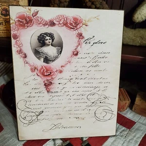 BEAUTIFUL PRIMITIVE ANTIQUE VINTAGE STYLE VALENTINE HEART LOVE LETTER PHOTO SIGN - Picture 1 of 12