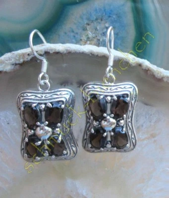 Rx Orecchini Vittoriano Stile Quarzo Affumicato Braun Zodiacale Bilancia Argento - Immagine 1 di 4