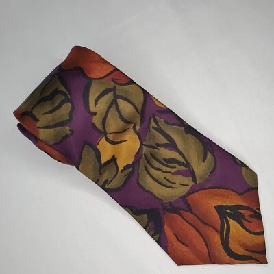 Corbata George Machado Zylos púrpura naranja verde floral seda 59 pulgadas X 4 pulgadas Foto 1 de 4