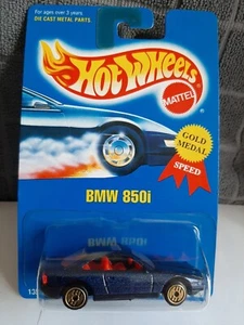 1991 Hot Wheels Blue Card Series #255 BMW 850i Blue w/Gold UH Gold Metal Speed - Picture 1 of 9