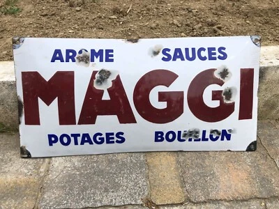 Plaque émaille Maggi 1930 AROME SAUCES POTAGES BOUILLON épicerie kub alimentaire - Photo 1/4