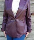 Women's Real Lambskin Leather Purple Blazer Button Genuine Jacket Coat