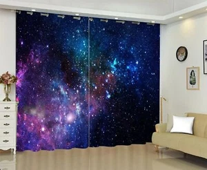 kxry Blue Purple 3D Galaxy Blackout Curtains for Bedroom Living Room Starry S... - Picture 1 of 7