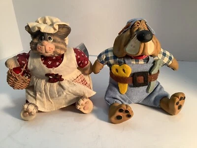 Фарфоровые коллекционные куклы с головой и лапами собаки и кошки бывшие в употреблении - Изображение 1 из 4