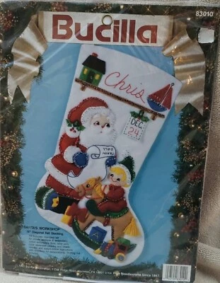 Kit Medias Navidad Apliques Bordados Fieltro Bucilla Vintage Taller de Papá Noel Foto 1 de 4