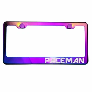 Polish Neo Neon Chrome License Plate Frame PACEMAN Laser Etched Metal Screw Cap - Picture 1 of 8