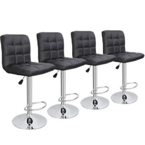 2PCS/4PCS Black/White Swivel Square PU Leather Adjustable Bar Stools with Back - Picture 1 of 25