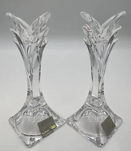 Vintage MIKASA Lead Crystal Slovenia Taper (2) Candlestick Holders Art Deco 5” - Picture 1 of 11