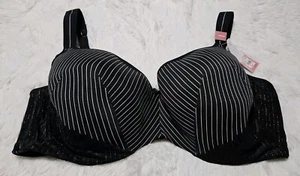 NWT Cacique Black w/Stripes & Lace Size 46DDD Lightly Lined Balconette Underwire - Picture 1 of 5