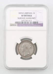 1874 Great Britain 1 Shilling Silver Coin Slabbed XF NGC KM 734.2 Die 60 England - Picture 1 of 4