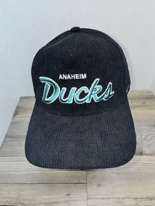 Vintage ANAHEIM DUCKS Embroidered Hat NHL 47 Brand Corduroy Black Hockey - Picture 1 of 12