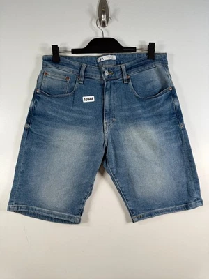Bermudas de mezclilla para hombre Zara bigotes pantalones de mezclilla azul lavado medio talla 32 16,5x9,5 Foto 1 de 4