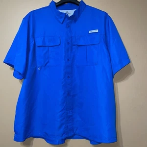 REALTREE Fishing Shirt Men's Size 3XL Short Sleeve Blue Pocket Vented Front Back - Picture 1 of 8