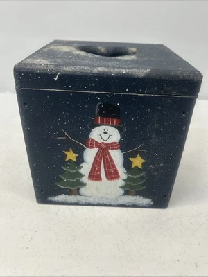 装饰木制纸巾盒圣诞原始手绘雪人 6x6x6 — 第 1/4 张图片