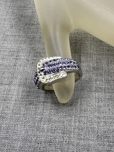 AU Designer Blue & White Belt Buckle Style Sterling Silver .925 Ring Size 7 - Picture 1 of 9